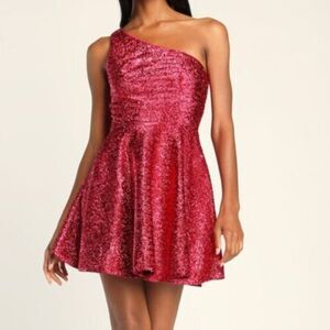 Lulu's Women One Shoulder Mini Skater‎ Dress Cocktail Party Red Large